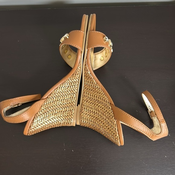 Lilly Pulitzer Natasha Wedge Shoe Leather Auburn Tan Crystal Embellished 7 NEW - Picture 12 of 15